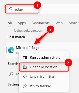 Windows Edge Search เปิดตำแหน่งไฟล์ Min