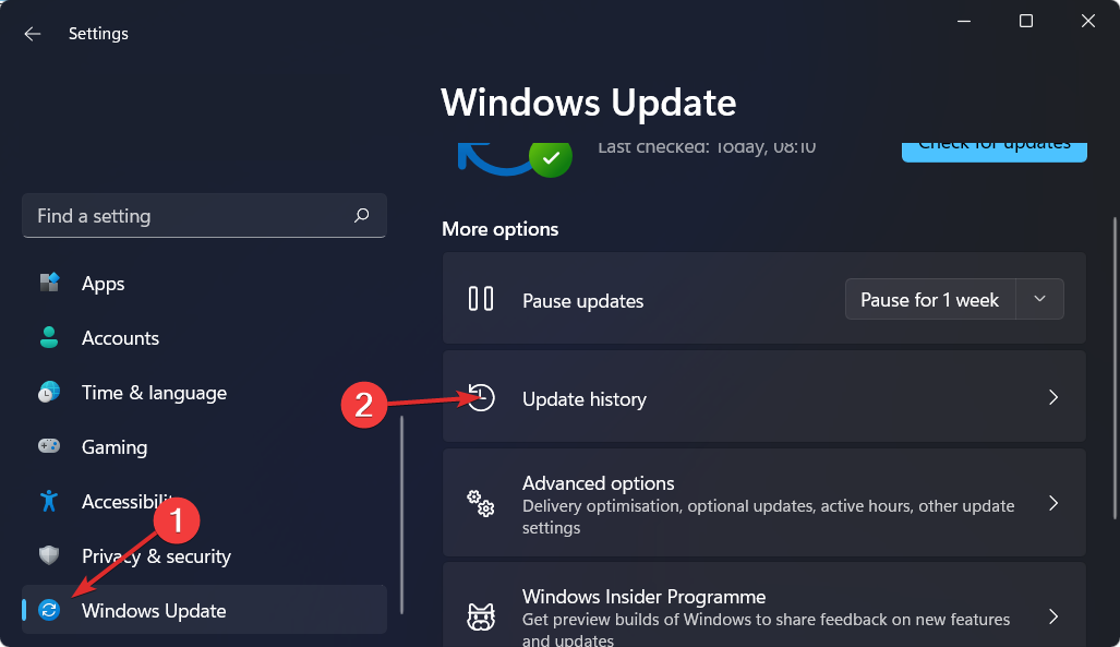 windows-update-history-choice Windows 11 -virhe päivityksen jälkeen