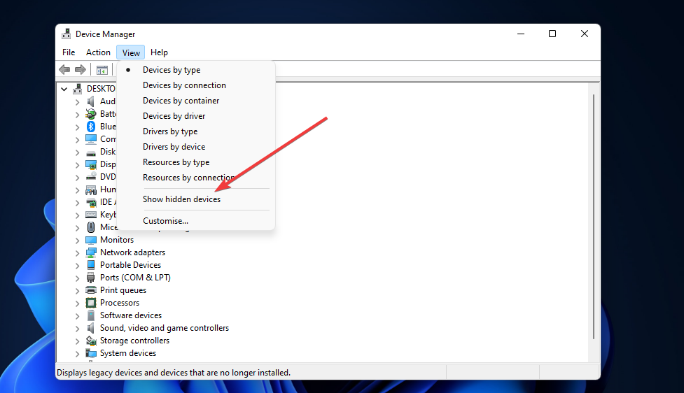 Näytä piilotetut laitteet -vaihtoehto Windows 11 ei tunnista USB: tä