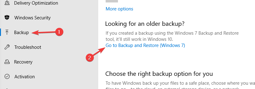 vá para o backup e restaure a transferência de arquivos do Windows 7 para o Windows 10