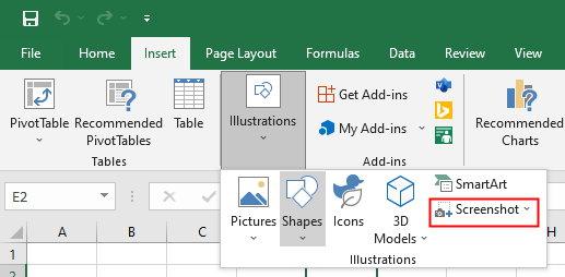 Atidarykite „Screecshot Excel“.