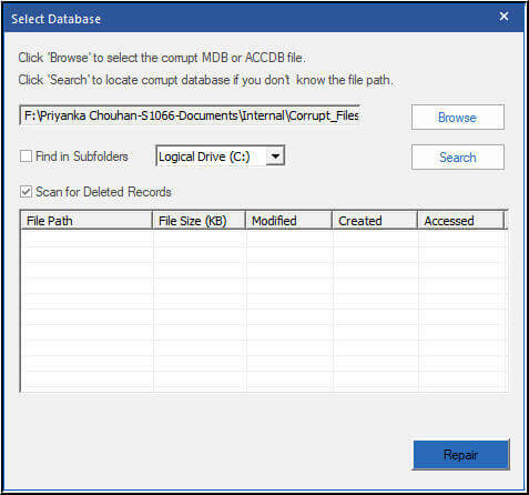 Der Microsoft Office-Zugriffsfehler im Fenster "Datenbank auswählen" beim Laden der DLL