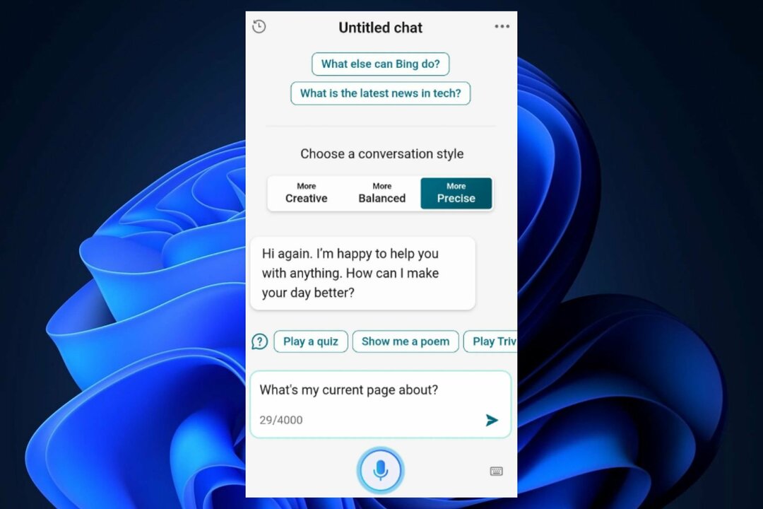 Mobiili Bing Chat mahdollistaa nyt pidemmän äänen tallennuksen