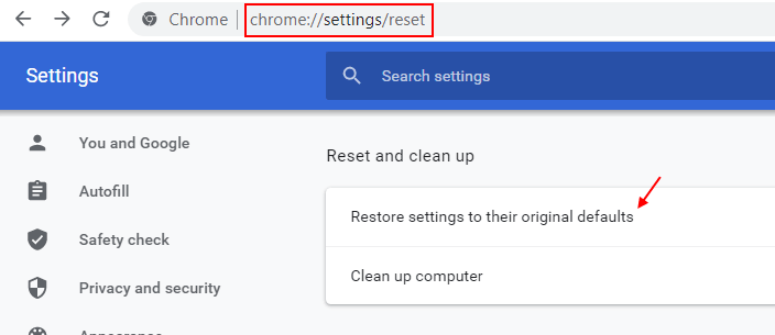 รีเซ็ต Chrome Min