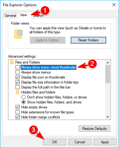 mostra sempre le icone alcune miniature non mostrano Windows 10
