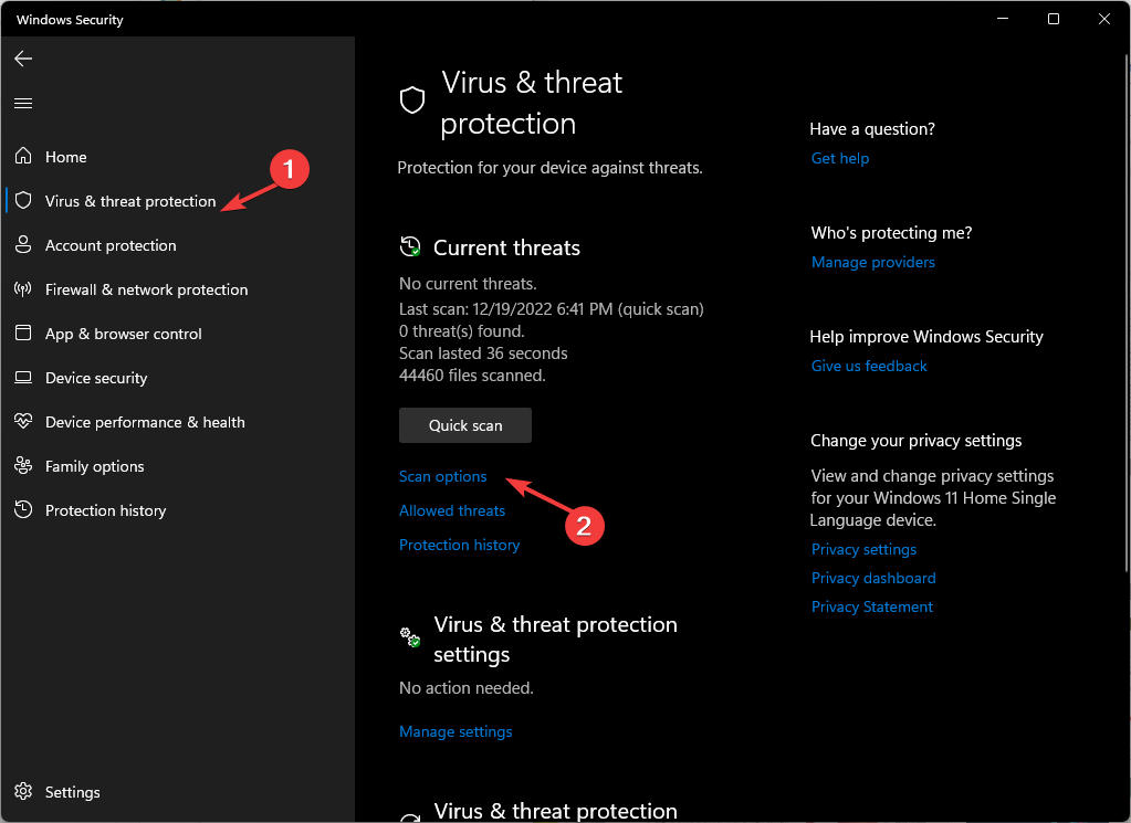 אפשרויות סריקה V&T Windows Security פתח את מפתח Windows ffmpeg.dll