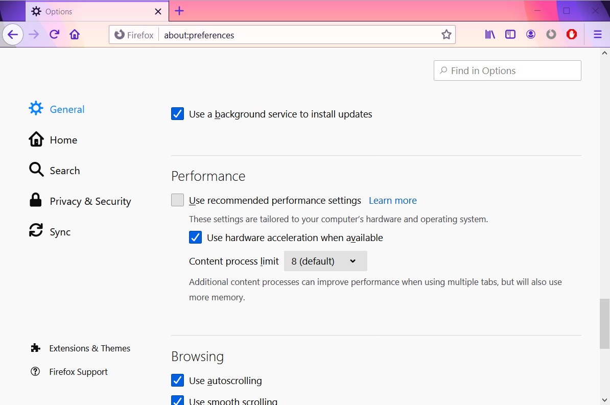 Firefoxブラウザで[利用可能な場合はハードウェアアクセラレーションを使用する]オプションが機能しないライブ表示を不和にする