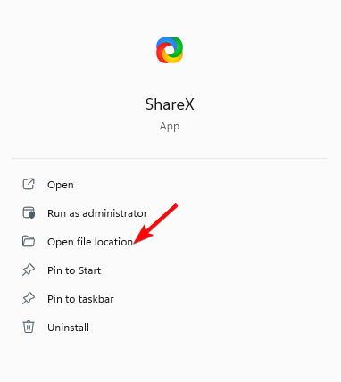 app - pravá strana - otevřít umístění souboru