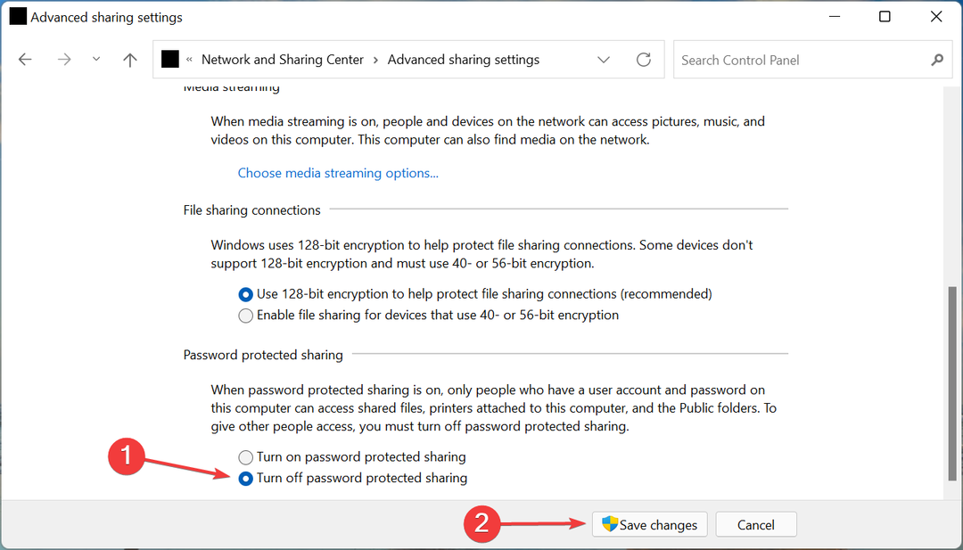 Deaktivieren Sie die passwortgeschützte Freigabe, um zu beheben, dass die Windows 11-Netzwerkfreigabe nicht funktioniert