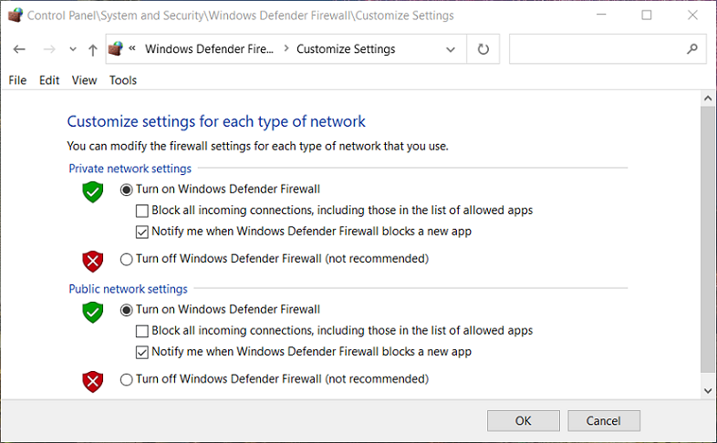 Die Windows Defender-Optionen der Microsoft Solitaire-Sammlung stellen keine Verbindung zum Internet her