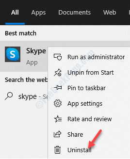 Bara de căutare Windows Căutare nume aplicație Faceți clic dreapta pe Dezinstalare