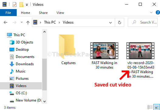 Pasta de vídeo vídeos cortados salvos