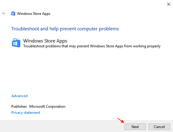 Засіб усунення несправностей програм Windows Store 1