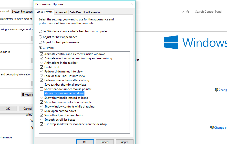 Så här inaktiverar du Windows Shadows i Windows 10