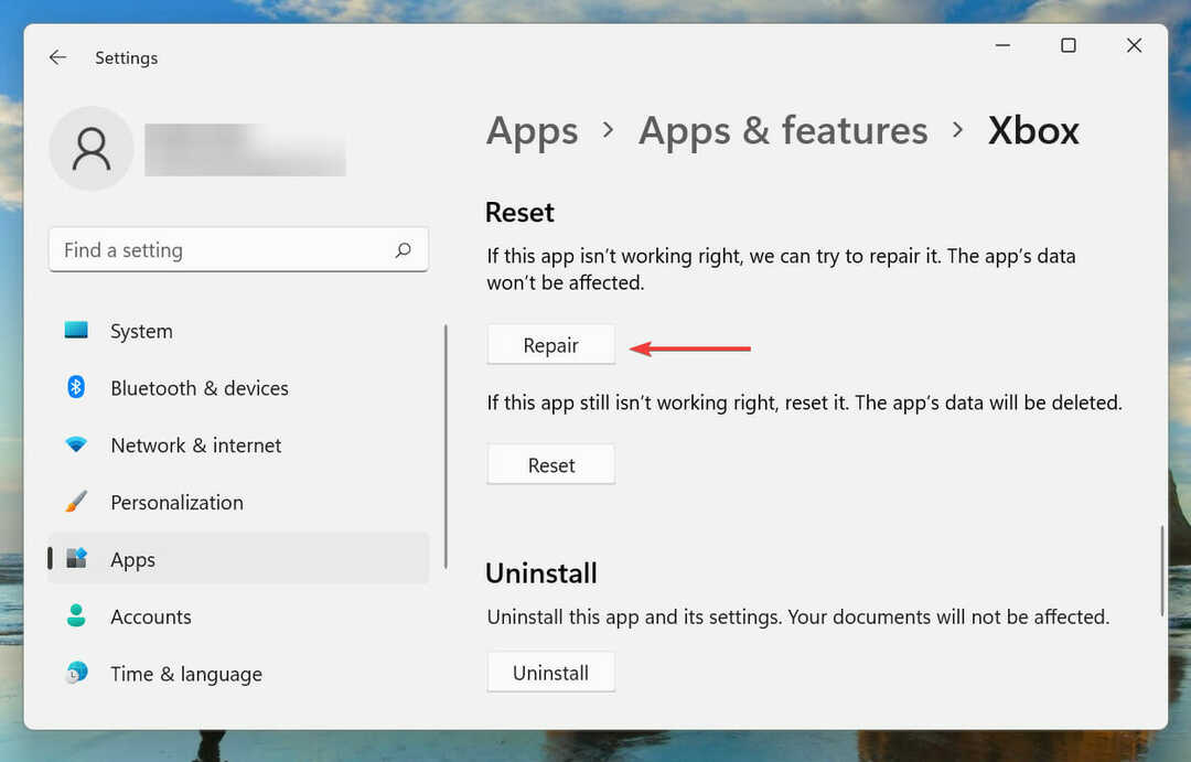 Восстановить приложение в Windows 11 для устранения проблемы с удаленной установкой, не работающей Xbox Game Pass