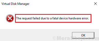 La solicitud falló debido a un error fatal de hardware del dispositivo.