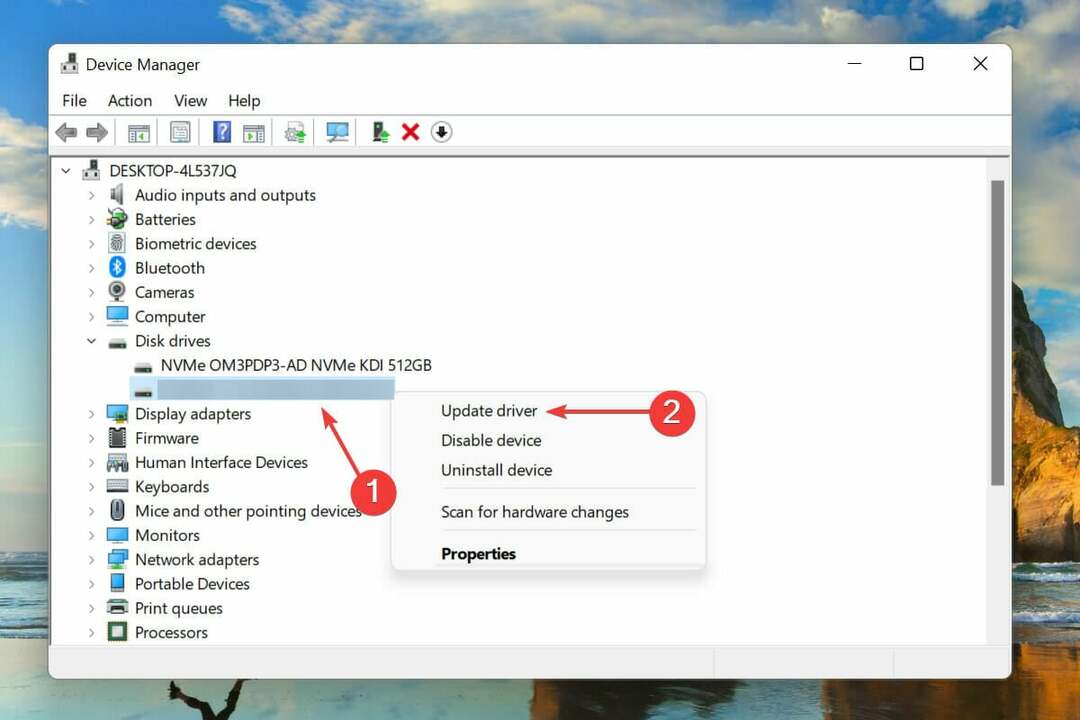 Aktualizujte ovládače, aby ste opravili chybu chýbajúceho pevného disku v systéme Windows 11