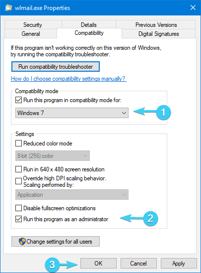compatibilitatea Windows Live Mail nu funcționează