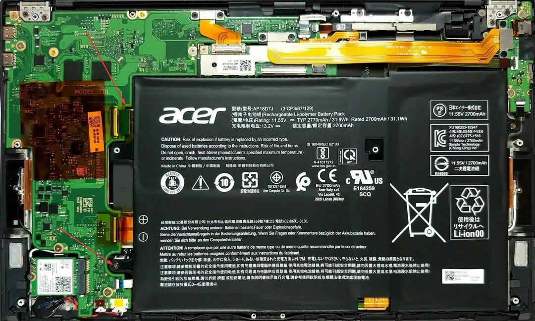 פנימיות של Acer Swift 7.