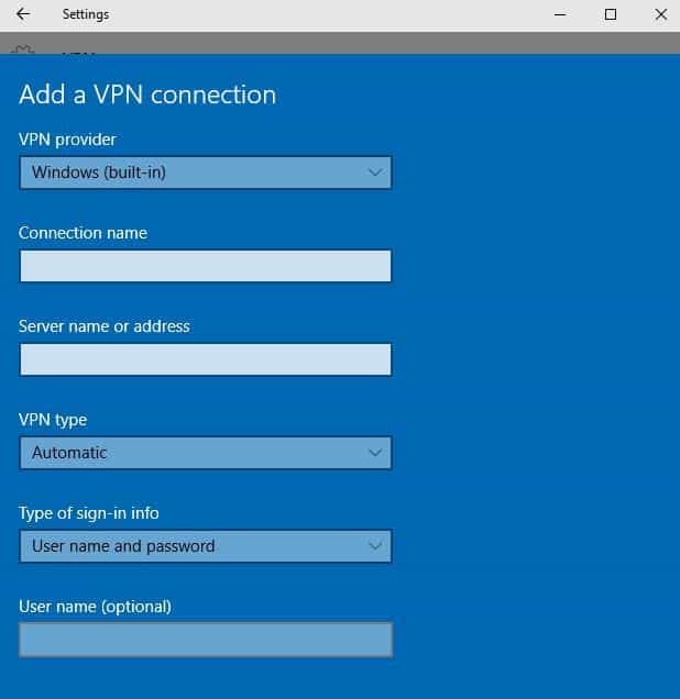 laptop VPN integrato Windows provider VPN