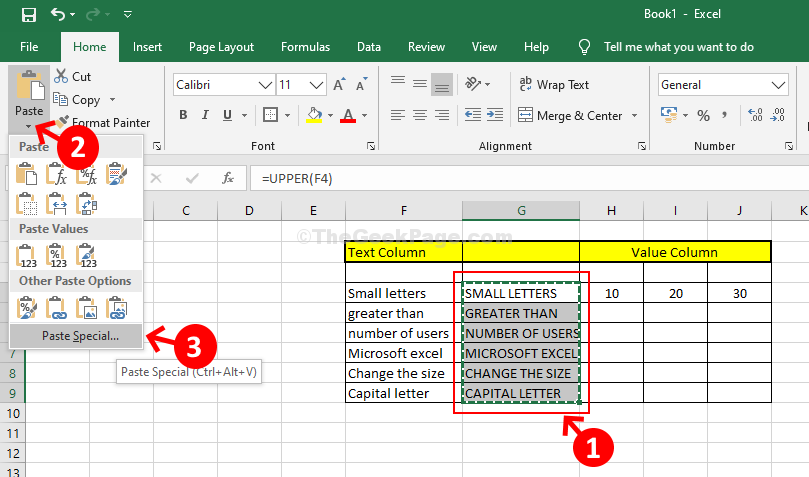 MS Excel에서 소문자에서 대문자로 변경하는 방법