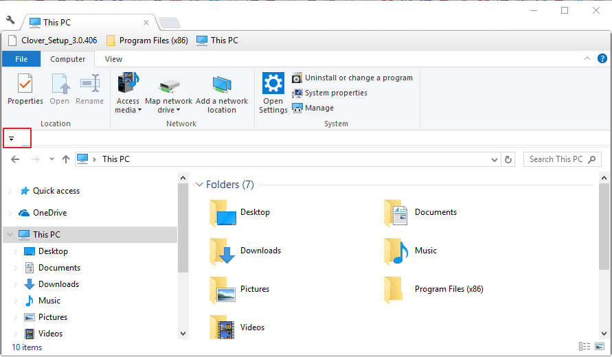 File Explorerin pikakäynnistystyökalurivi