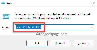 Uruchom ścieżkę typu polecenia Printersfolder Ok