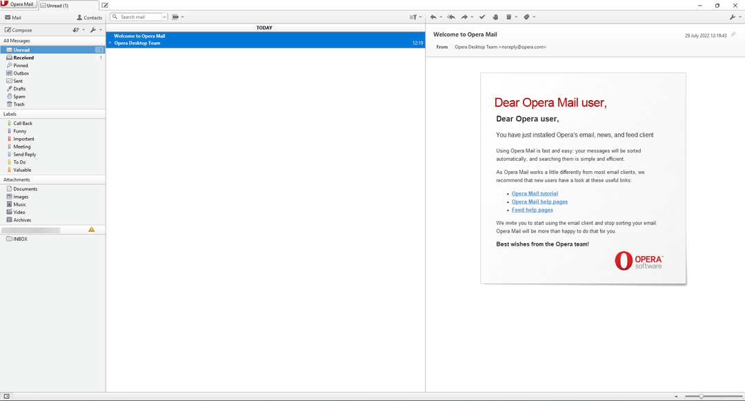 قم بتنزيل عميل البريد الإلكتروني Opera لنظام التشغيل Windows 10.
