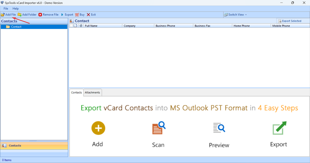 додати файли для імпорту vcards до Outlook