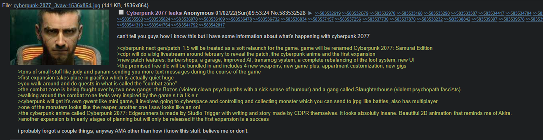 Nowe DLC Cyberpunk 2077 i seria anime podobno w 2022 r.