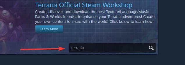 пошук terraria в майстерні Steam