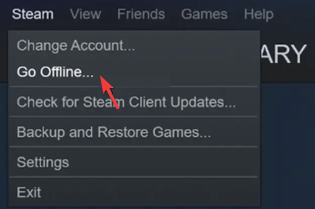 kliknij, aby przejść do trybu offline w Steam