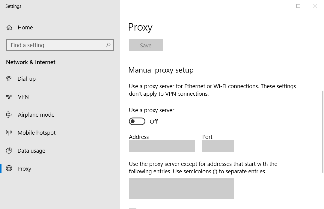 Verwenden Sie eine Proxy-Server-Option Windows Update-Fehler 8020002e