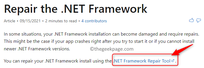 Napraw narzędzie .net Framework Min