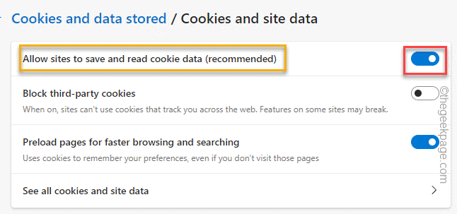 Permitir que los sitios guarden y lean el mínimo de cookies