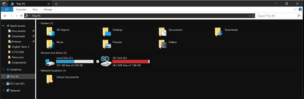 Windows 10의 파일 탐색기는 Redstone 5에서 어두운 테마를 얻을 수 있습니다.
