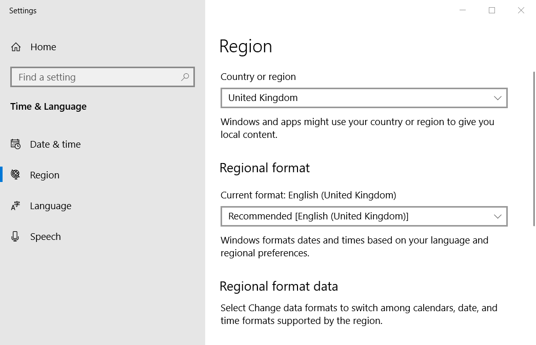 Configurações de região Windows Update Erro 0xc190011f