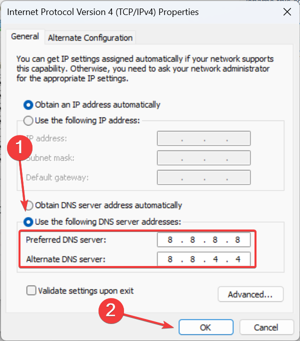 módosítsa a DNS-kiszolgálót a 0x87DD0013 javítására