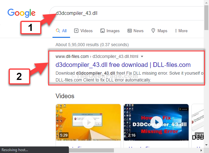 Căutare Google = D3dcompiler 43.dll Primul rezultat