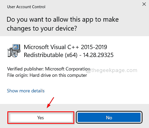 Evet Microsoft Visual C++ Yeni 11zon Kaldır'ı tıklayın