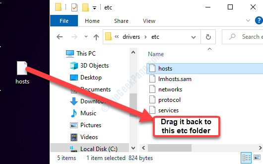 Desktop Hosts File Træk den tilbage til Etc-mappen i File Explorer