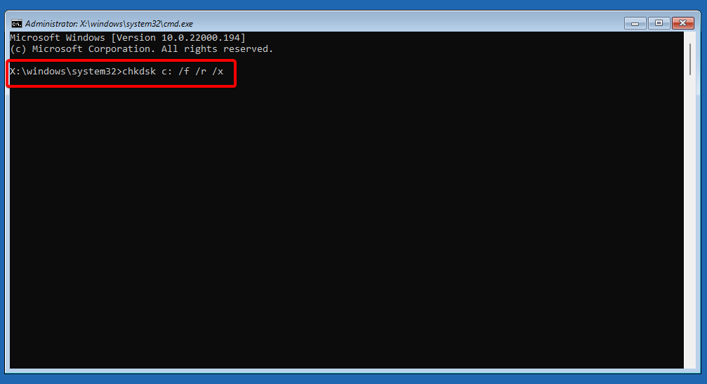 Виняток команди chkdsk для недійсного файлу Windows 11
