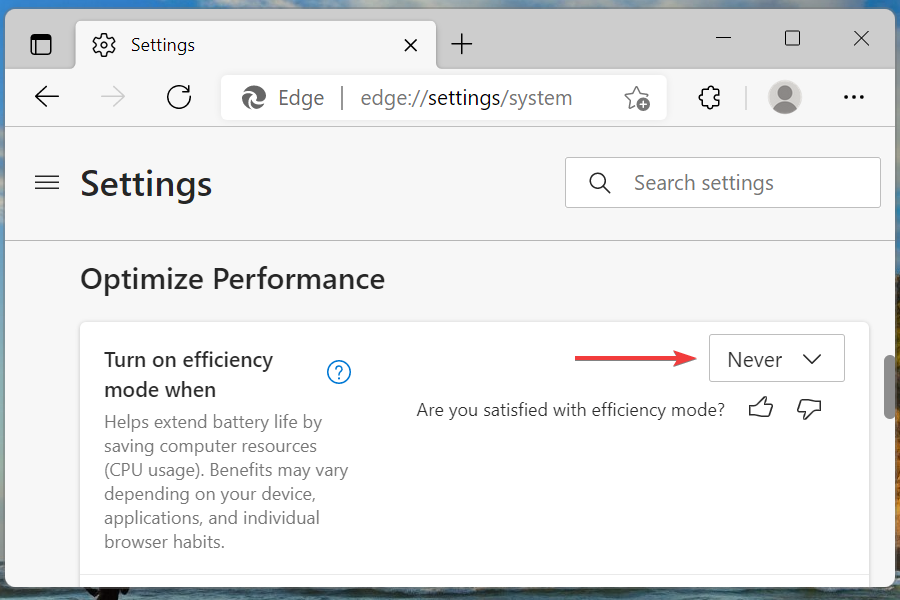 Activați modul de eficiență în Microsoft Egde în Windows 11