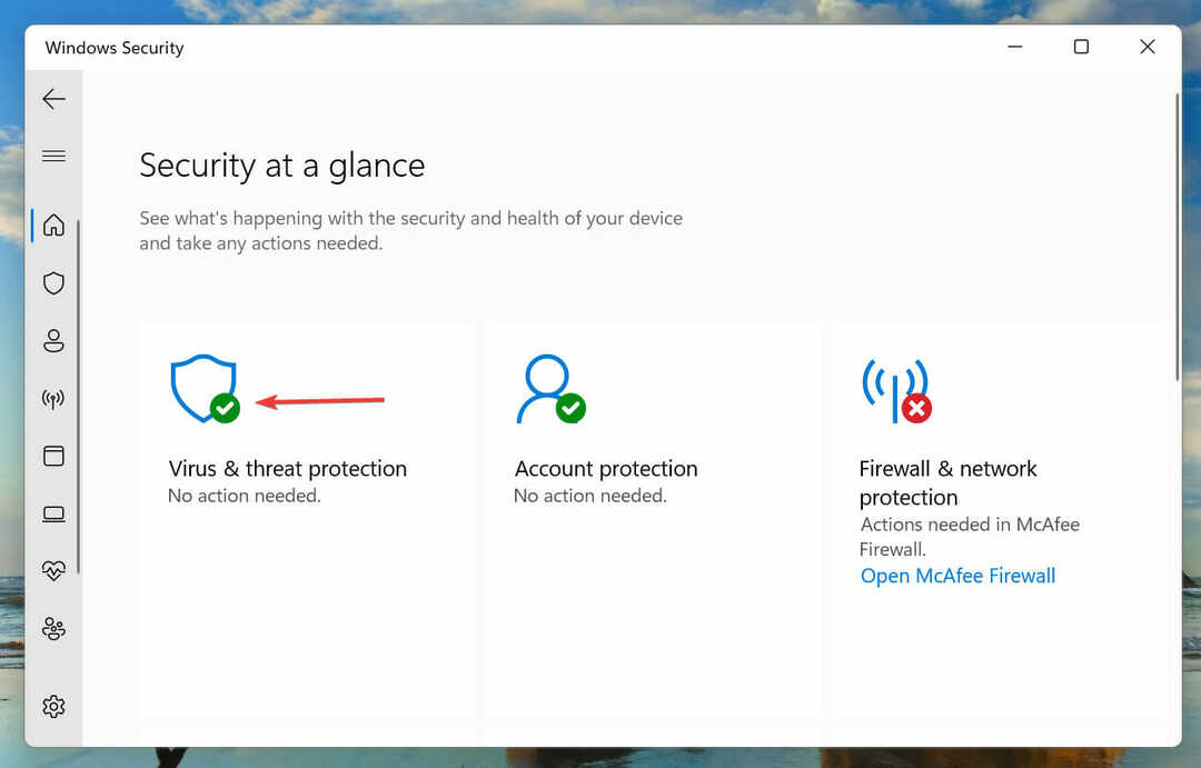 Protecție împotriva virușilor și amenințărilor pentru a remedia codul de eroare Windows 11 0x8000ffff