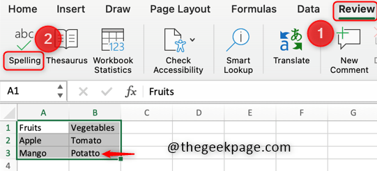 So verwenden Sie die Rechtschreibprüfung, um falsch geschriebene Wörter in Excel zu finden