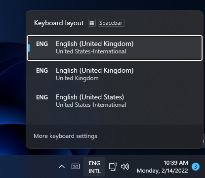 Opções de layout do teclado layout do teclado windows 11