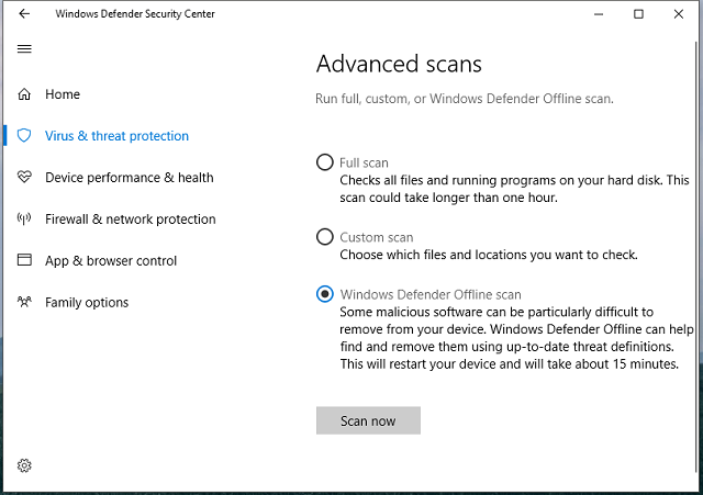 napredni skenira Windows Defender -