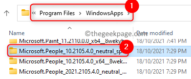 Nome do aplicativo mínimo do Windows Apps Foler