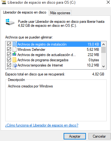 Limpiar системен архив на windows 10