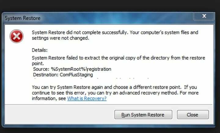 Obnovitev sistema ne uspe izvleči datoteke / izvirne kopije [FIX]